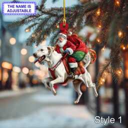 Santa Riding Labrador Retriever Christmas Ornament - Funny Dog Lover Tree Hanging Decoration, Holiday Pet Gift, Custom