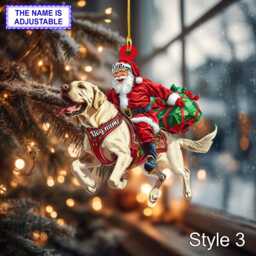 Santa Riding Labrador Retriever Christmas Ornament - Funny Dog Lover Tree Hanging Decoration, Holiday Pet Gift, Custom - thumbnail 3