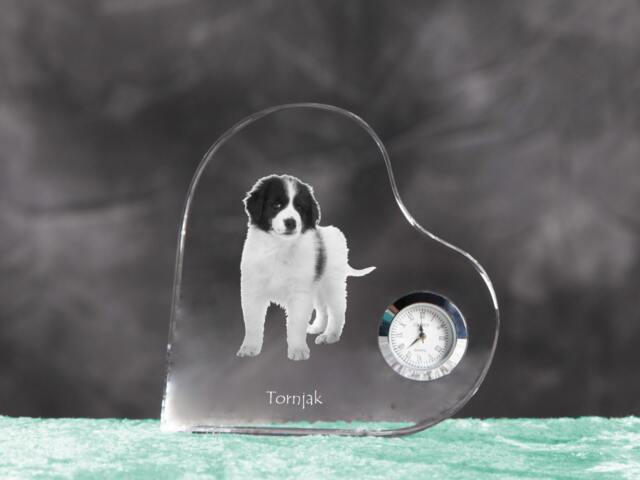 Tronjak - Crystal Clock in The Shape Of A Heart With Image Pure-Bred Dog - image 1