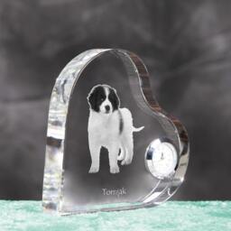 Tronjak - Crystal Clock in The Shape Of A Heart With Image Pure-Bred Dog - thumbnail 3