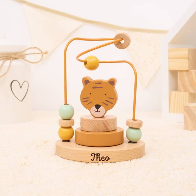 Trixie Motor Skills Loop Personalized With Name, Motifs Fox, Lion, Tiger, Mouse, Dino, Rabbit, Monkey, Polar Bear & Elephant, Baby Gift - image 1