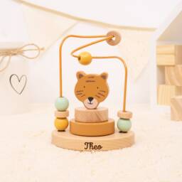 Trixie Motor Skills Loop Personalized With Name, Motifs Fox, Lion, Tiger, Mouse, Dino, Rabbit, Monkey, Polar Bear & Elephant, Baby Gift - thumbnail 1