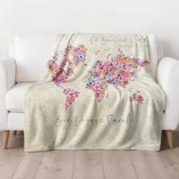 Personalised Travel Travelling Floral World Map Sherpa Fleece Blanket - thumbnail 1