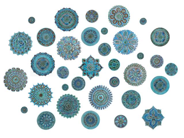 35 Turquoise Ceramic Tile Circles, Outdoor Wall Art Decor - image 1