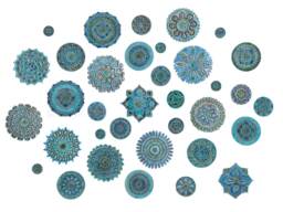 35 Turquoise Ceramic Tile Circles, Outdoor Wall Art Decor - thumbnail 1