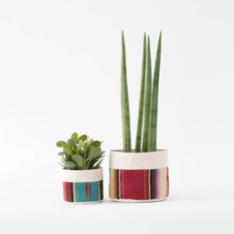 Medium Natural Canvas Hanging Planter - Turquoise - thumbnail 2