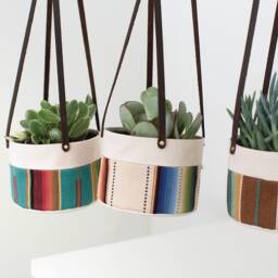 Medium Natural Canvas Hanging Planter - Turquoise - thumbnail 3