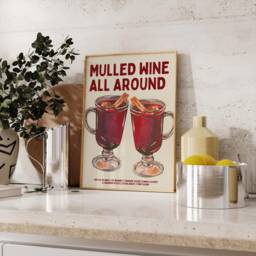 Mulled Wine Poster - Print Cocktail Recipe Bar Cart Print Cart Decor Kitchen Wall Art Christmas Prints - thumbnail 1