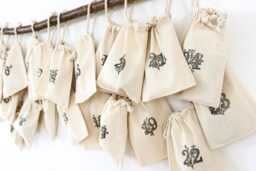 Sustainable Advent Calendar - 24 Hand-stamped Fabric Bags Reusable Cotton To Fill Eco-Friendly & Handmade