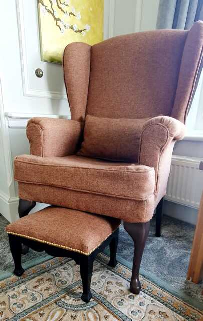 Reupholstered Wing Back Armchair, Solid Well Built Frame. Covered in 100% Wool, Harris Tweed Fabric - image 1