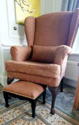 Reupholstered Wing Back Armchair, Solid Well Built Frame. Covered in 100% Wool, Harris Tweed Fabric