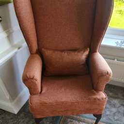Reupholstered Wing Back Armchair, Solid Well Built Frame. Covered in 100% Wool, Harris Tweed Fabric - thumbnail 2