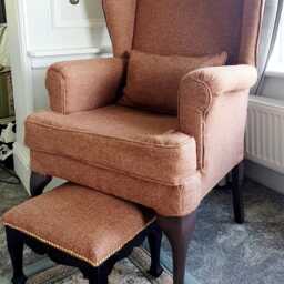 Reupholstered Wing Back Armchair, Solid Well Built Frame. Covered in 100% Wool, Harris Tweed Fabric - thumbnail 3
