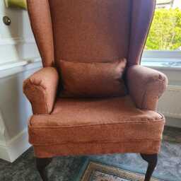 Reupholstered Wing Back Armchair, Solid Well Built Frame. Covered in 100% Wool, Harris Tweed Fabric - thumbnail 4
