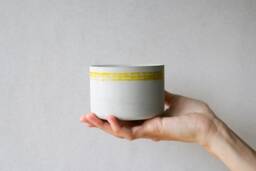 Concrete Planter With Yellow Strip - Round Minimalistic Concrete Succulent Pot Pot- Handcrafted Planter - thumbnail 1