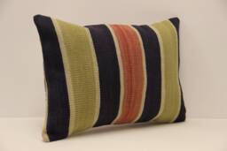 Vintage Turkish Kilim Pillow Cover, Wool Boho Cushion - 14x20 In - thumbnail 1