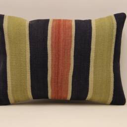 Vintage Turkish Kilim Pillow Cover, Wool Boho Cushion - 14x20 In - thumbnail 2