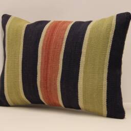 Vintage Turkish Kilim Pillow Cover, Wool Boho Cushion - 14x20 In - thumbnail 3