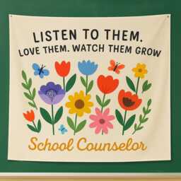 School Counselor Tapestry Listen Love Grow Banner, Inspirational Wall Art - thumbnail 2