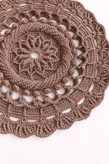 Handmade Crochet Rug Coconut Brown Polyester Rope - image 1