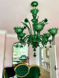 Green Murano Chandelier, Classic Blown Glass Ceiling Light, Hand Venetian Chandelier - thumbnail 2
