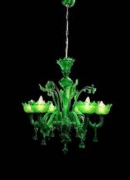 Green Murano Chandelier, Classic Blown Glass Ceiling Light, Hand Venetian Chandelier - thumbnail 1