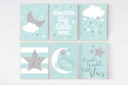 Mint Nursery Wall Art Gender Neutral Baby Room Decor - thumbnail 1