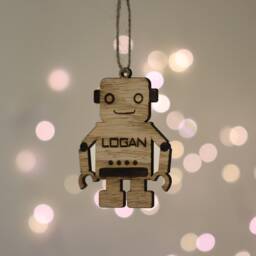 Personalized Robot Christmas Bauble Oak Veneer Decoration - thumbnail 1