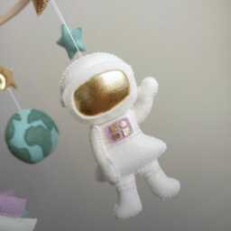 Handmade Astronaut Girl Baby Mobile Felt Space Nursery Decor - thumbnail 3