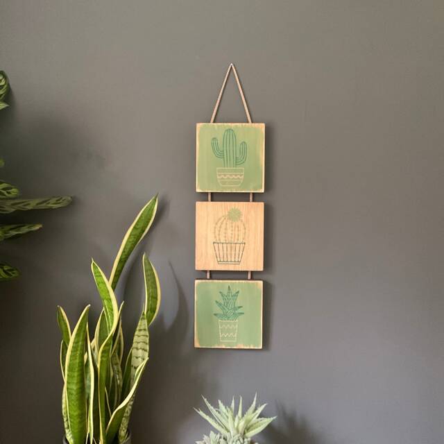 Cactus Wall Art 3D Wooden Block Succulent Painting - image 1