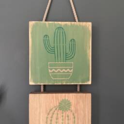 Cactus Wall Art 3D Wooden Block Succulent Painting - thumbnail 3