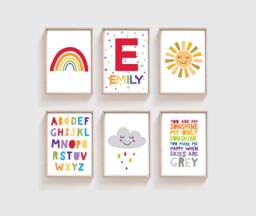 6 Girls Nursery Prints, Boys You Are My Sunshine, Rainbow Decor, Wall Art, Bedroom, Toddler Playroom - thumbnail 1