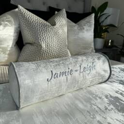 "Personalised Cushion, Embroidered Name Bolster Cushion 16""x6" - thumbnail 2