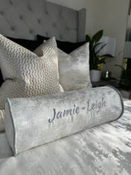 "Personalised Cushion, Embroidered Name Bolster Cushion 16""x6"