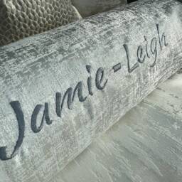 "Personalised Cushion, Embroidered Name Bolster Cushion 16""x6" - thumbnail 3