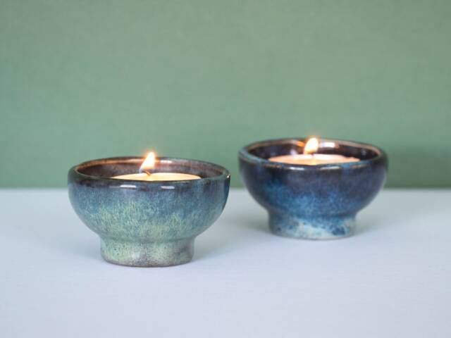 Handmade Ceramic Tealight Holder - Small Pottery Tea Light Candle Handmade in The UK Housewarming Gift Unique - image 1
