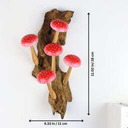 Red Hanging Mushroom Deco, Wall Art, Wooden Carving, Nature-Inspired Gift, Rustic Wood Mushroom, Gift For Her, Valentine Day - thumbnail 2