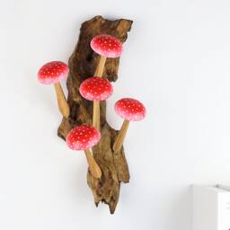 Red Hanging Mushroom Deco, Wall Art, Wooden Carving, Nature-Inspired Gift, Rustic Wood Mushroom, Gift For Her, Valentine Day - thumbnail 3