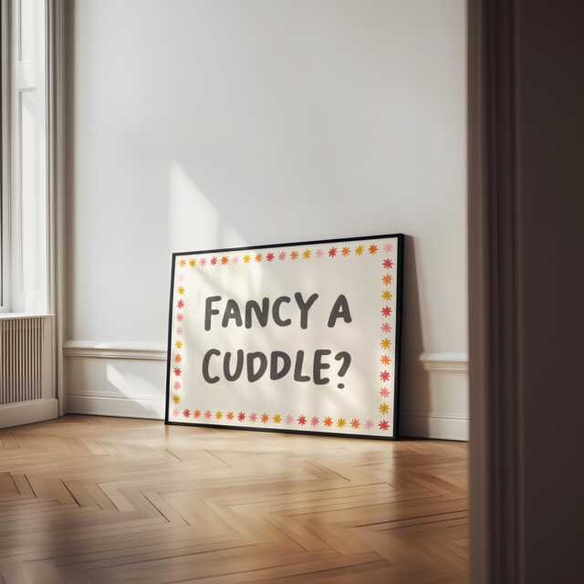 Fancy A Cuddle Retro Typography Bedroom Print - Aesthetic For Bedroom, Lets Get Cosy Print, Snuggle Stay in Bed Art - image 1