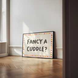 Fancy A Cuddle Retro Typography Bedroom Print - Aesthetic For Bedroom, Lets Get Cosy Print, Snuggle Stay in Bed Art - thumbnail 1