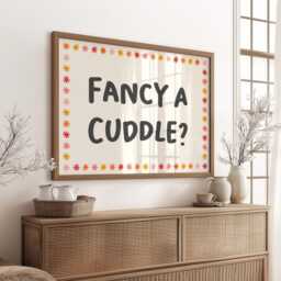 Fancy A Cuddle Retro Typography Bedroom Print - Aesthetic For Bedroom, Lets Get Cosy Print, Snuggle Stay in Bed Art - thumbnail 2