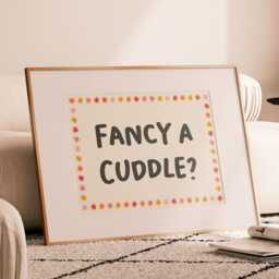 Fancy A Cuddle Retro Typography Bedroom Print - Aesthetic For Bedroom, Lets Get Cosy Print, Snuggle Stay in Bed Art - thumbnail 3