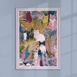 Whimsical Garden Cats Art Print Colourful Botanical Illustration - thumbnail 1