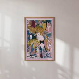 Whimsical Garden Cats Art Print Colourful Botanical Illustration - thumbnail 2
