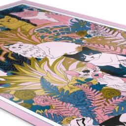 Whimsical Garden Cats Art Print Colourful Botanical Illustration - thumbnail 3