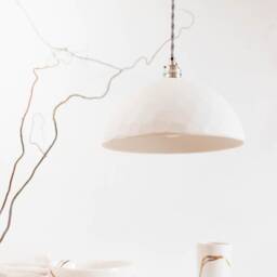 Geo Modern Vintage Porcelain Pendant Light Fixture - Handmade White Ceramic Shade - thumbnail 3
