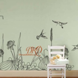 Spring Flower With Hummingbirds -Birds Decal, Nursery Wall Decals, Children Baby Room Decals Sticker Home Decor-Dk122 - thumbnail 3