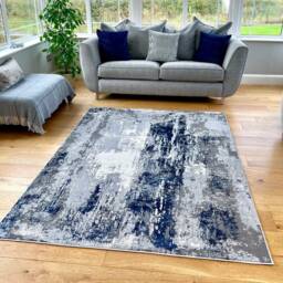 Navy Art Shimmer Sheen Effect Modern Rug Silky Soft Chic Design Area Mat - thumbnail 3