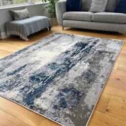 Navy Art Shimmer Sheen Effect Modern Rug Silky Soft Chic Design Area Mat - thumbnail 2