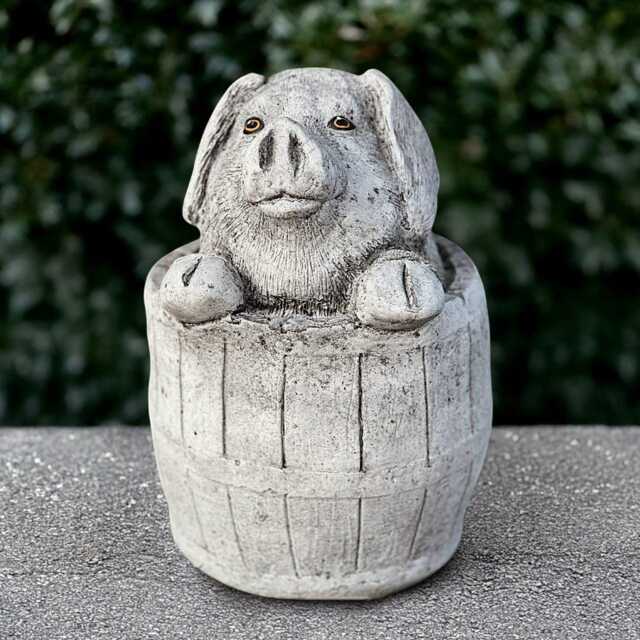 Stone Pig in Barrel Statue Concrete Piglet Sculpture Farm Animal Decor Pig Garden Ornament Cement Bucket Figurine Yard Art - image 1